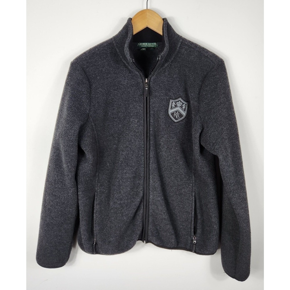 Lauren Ralph Lauren Active Jacket Women's LARGE Black Fleece Full Zip Crest Logo